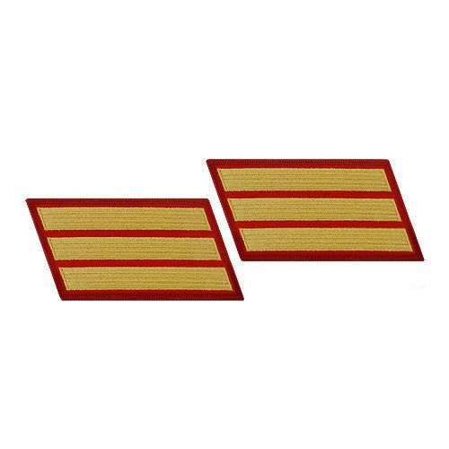 Marine Corps Service Stripe: Female - gold on red, set of 3