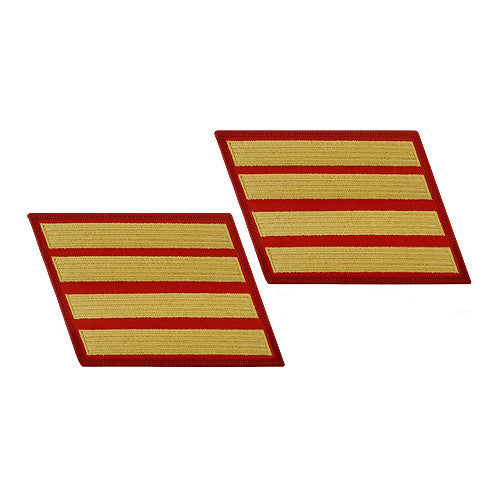 Marine Corps Service Stripe: Female - gold on red, set of 4