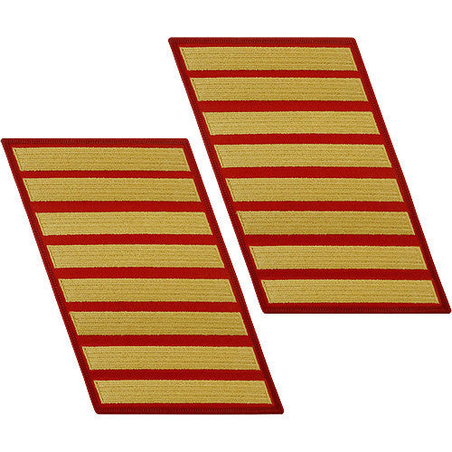 Marine Corps Service Stripe: Male - gold embroidered on red, set of 8