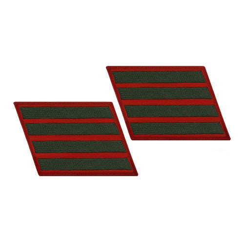 Marine Corps Service Stripe: Female - green on red, set of 4