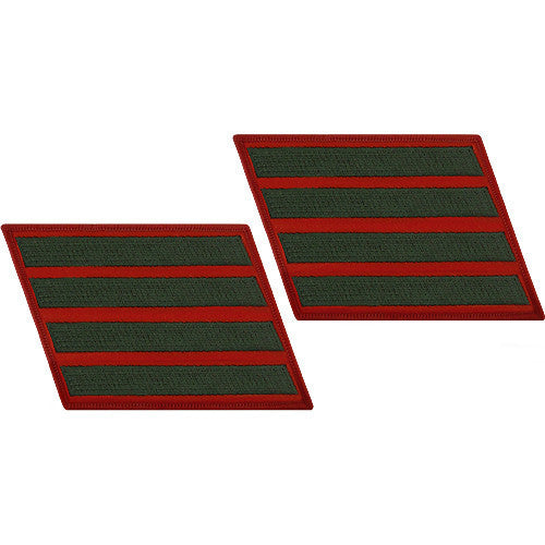 Marine Corps Service Stripe: Male - green embroidered on red, set of 4