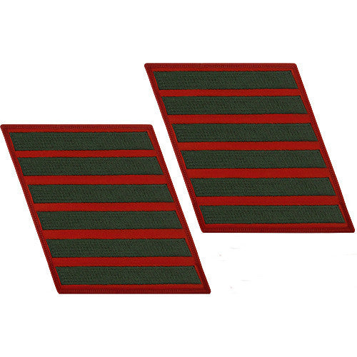 Marine Corps Service Stripe: Male - green embroidered on red, set of 6