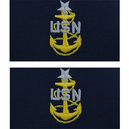 Navy Embroidered Collar Device: E8 CPO: Senior - embroidered on coverall