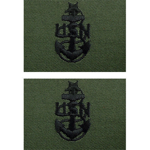 Navy Embroidered Collar Device: E8 CPO: Senior - embroidered on subdued (NON-RETURNABLE)